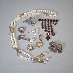Vintage Jewelry Repair Lot Aurora Borealis Brooches Elephant Rhinestone Crafts